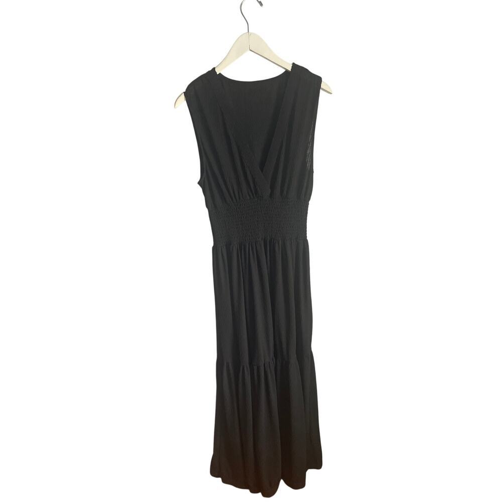Halara Black Maxi Dress V-neck Tiered Cottagecore Whimsigoth Neutral Boho size L